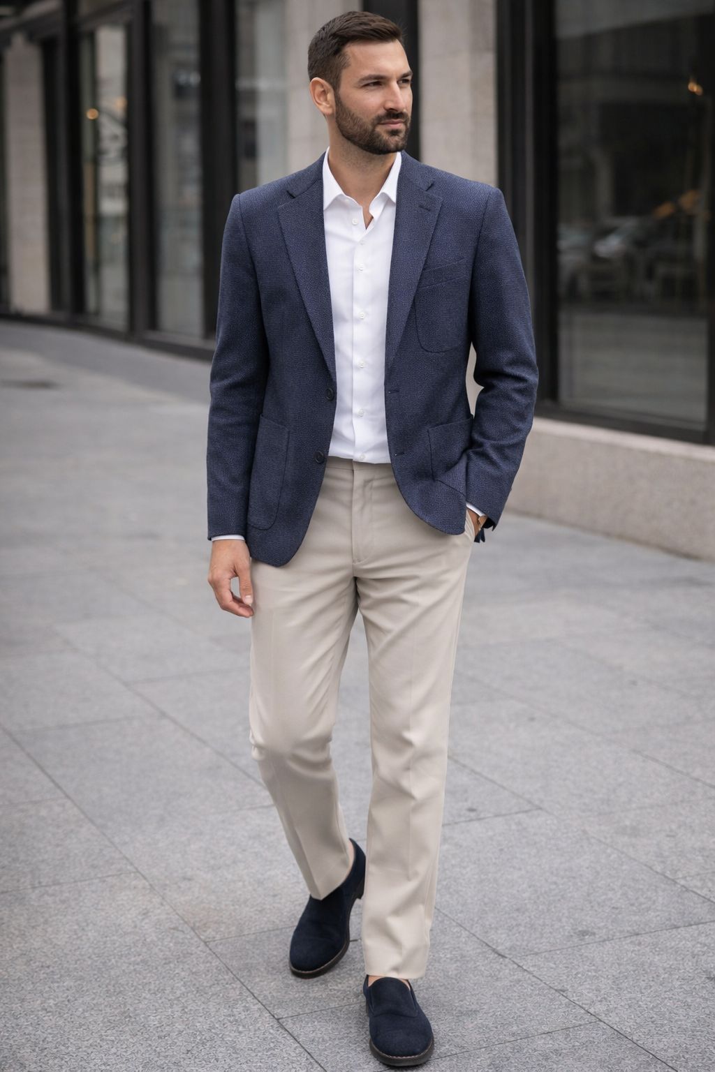 Textured Blazer – Dark Navy