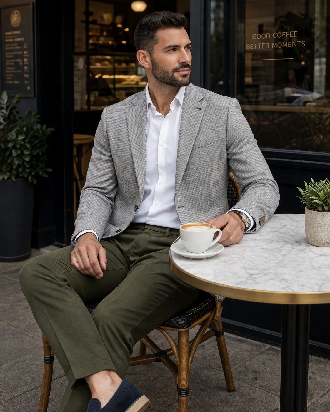 Houndstooth Check Blazer – Grey