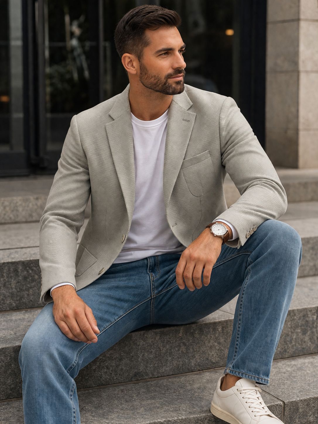 Textured Blazer – Light Beige