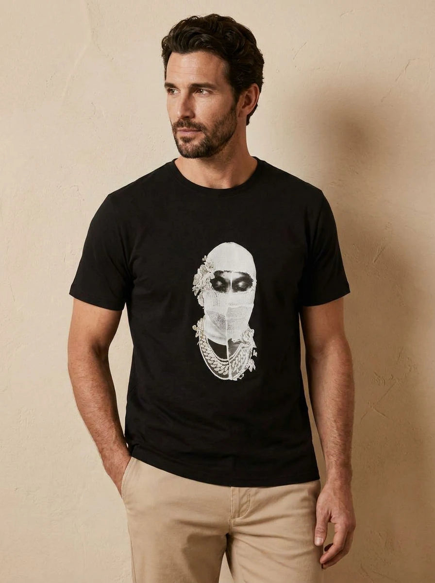 Graphic Print T-Shirt Black Balaclava - three quarter