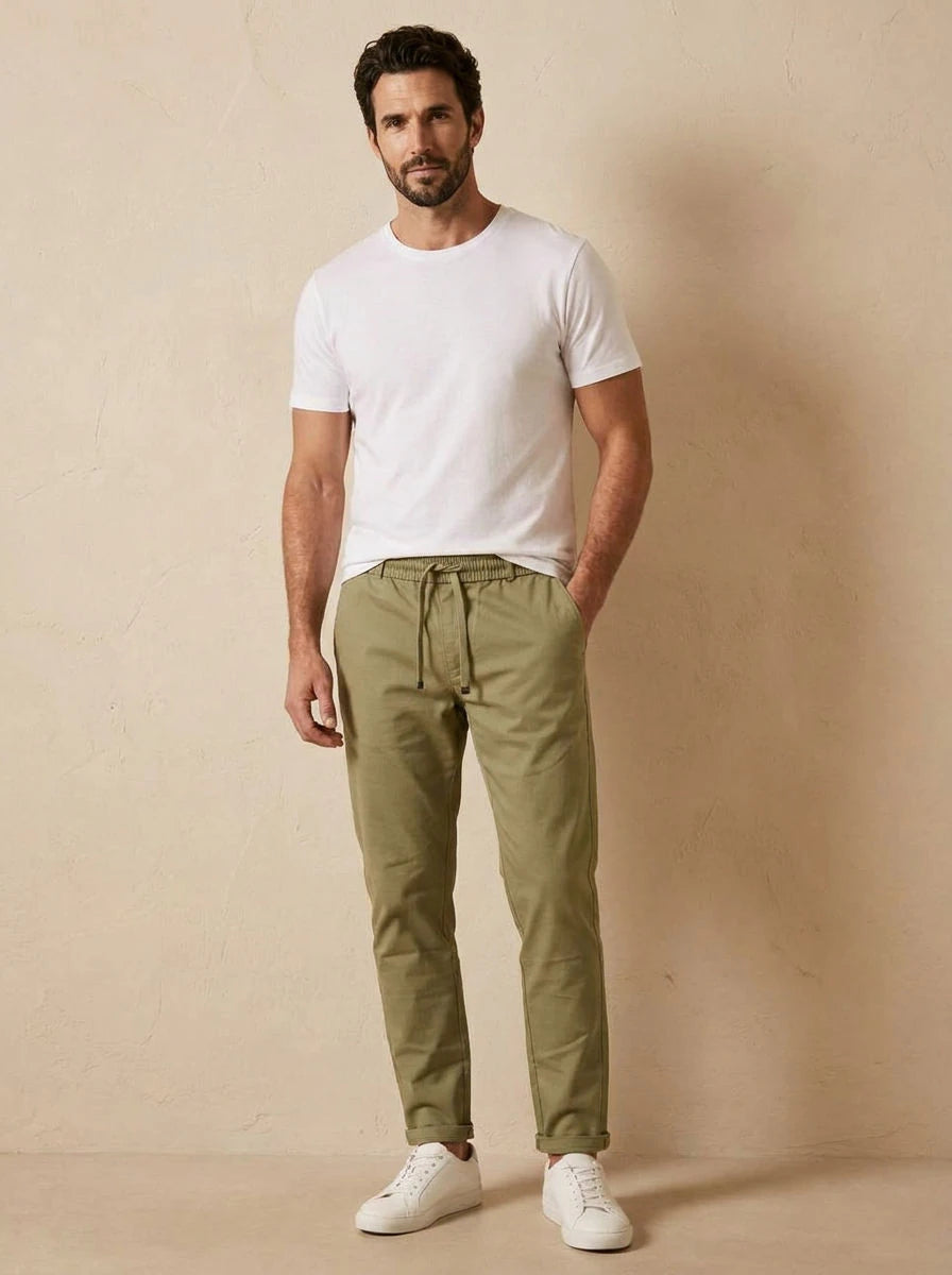 Gabardine Drawstring Trousers Sage - front