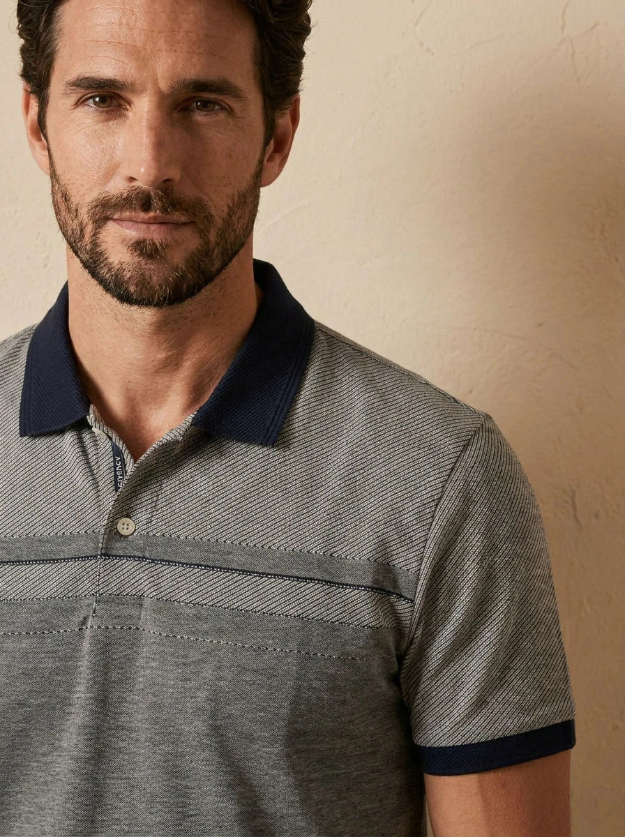Textured Polo Grey & Navy - detail