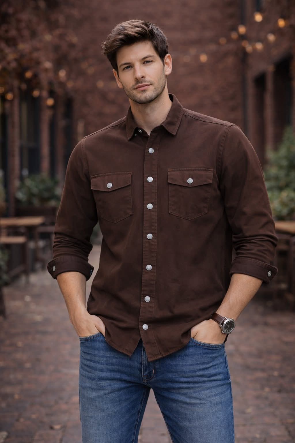 Denim Utility Shirt - Brown