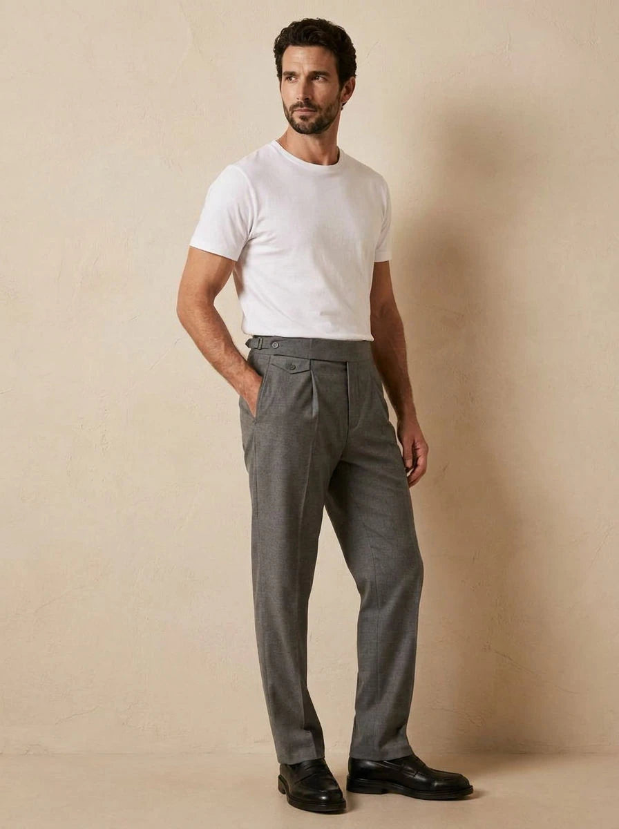 High Waist Trousers Grey - three quarter