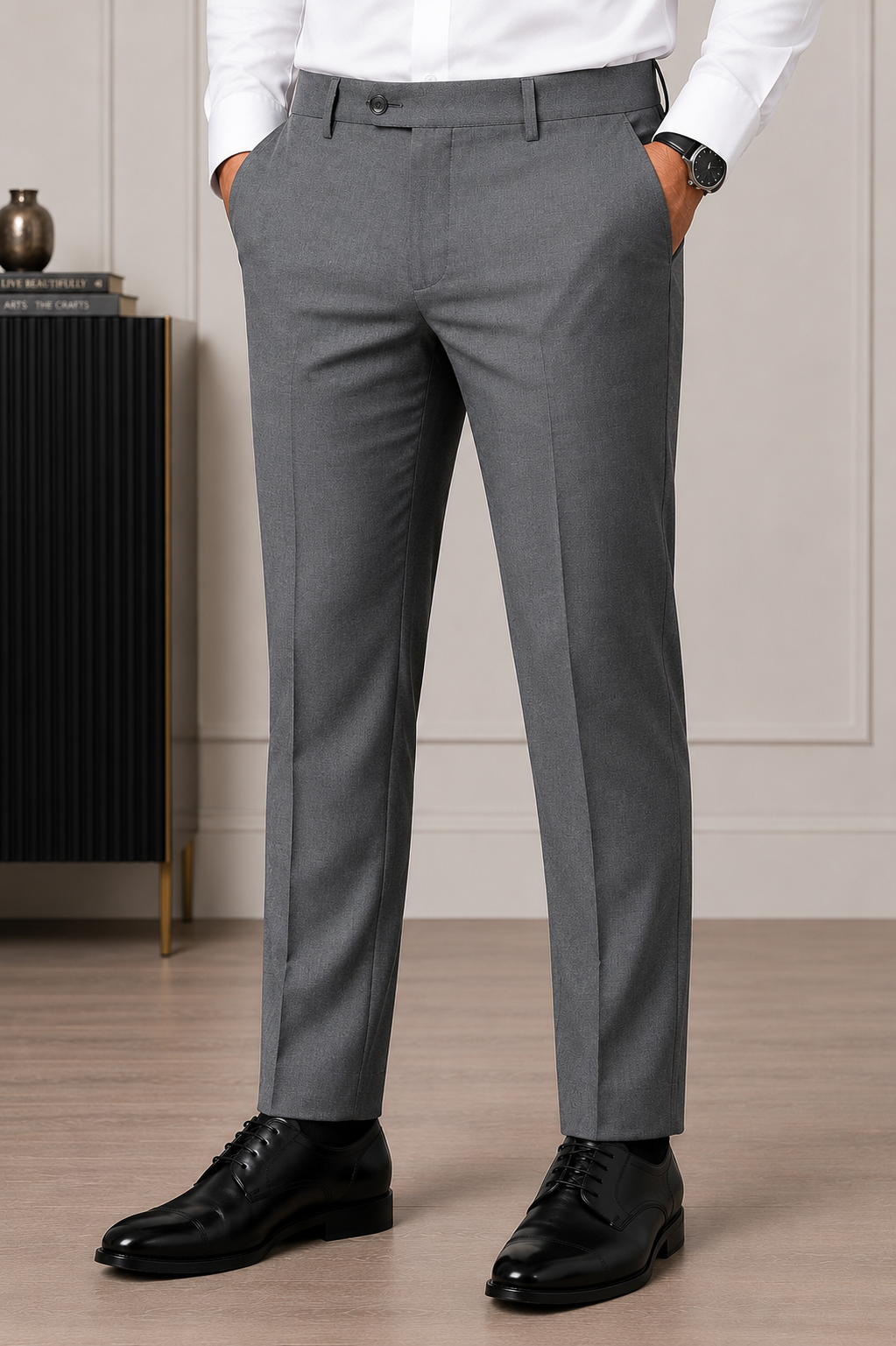 Classic Slim Fit Trousers - Light Grey
