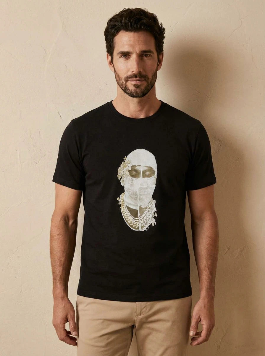 Graphic Print T-Shirt Black Balaclava - front