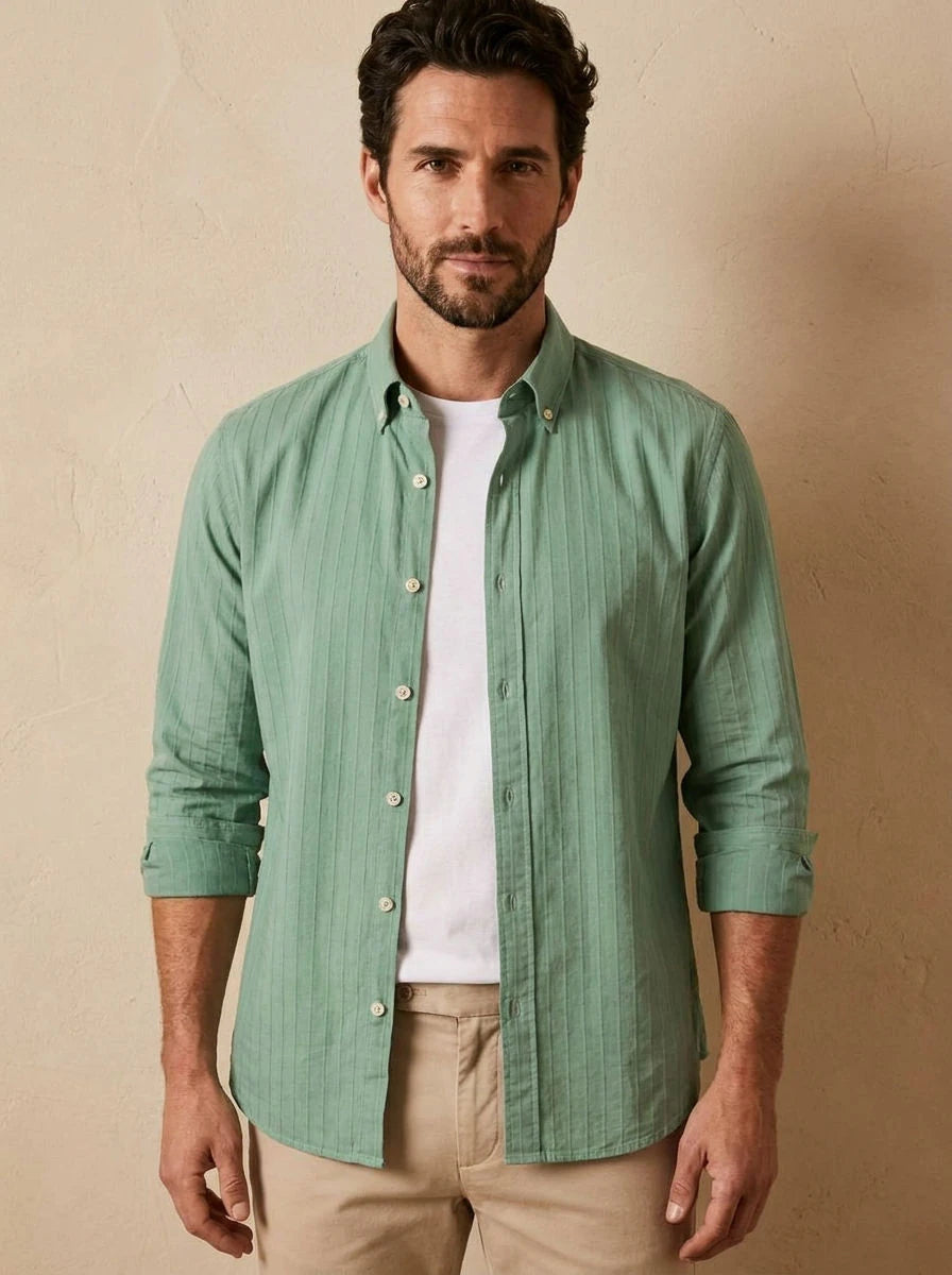 Poplin Shirt – Sage Stripe - front