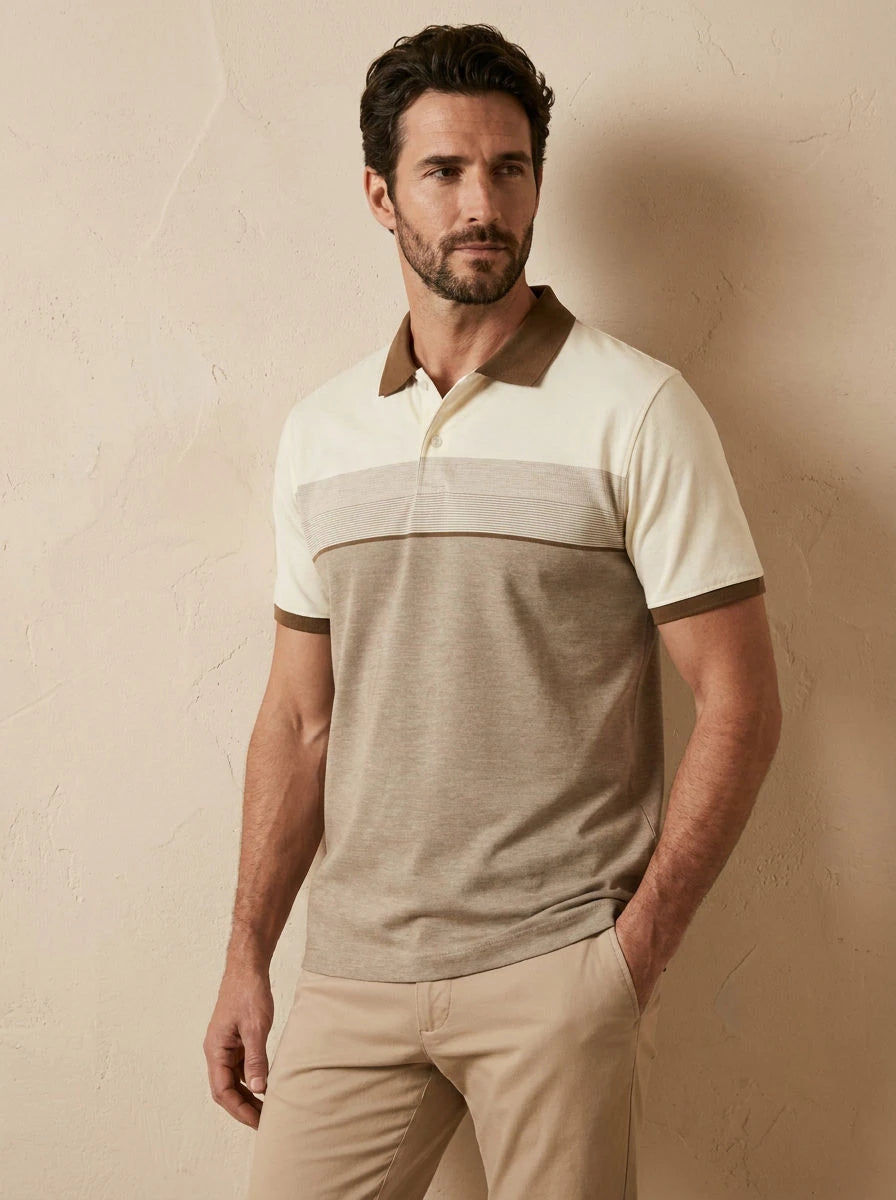 Color Block Polo Beige & Coffee - three quarter