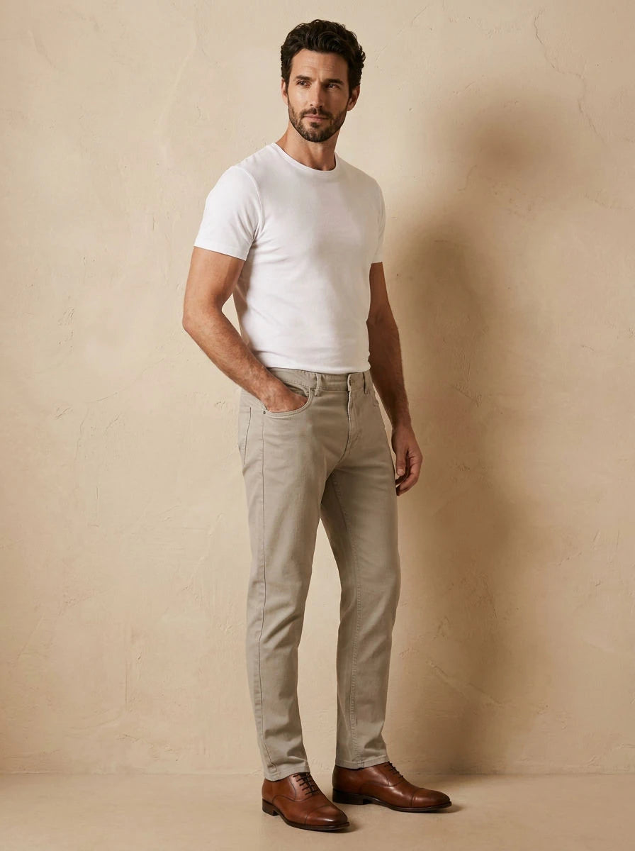 Gabardine Trousers Stone - three quarter