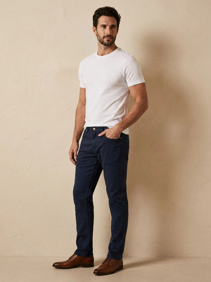 Gabardine Trousers Navy - three quarter