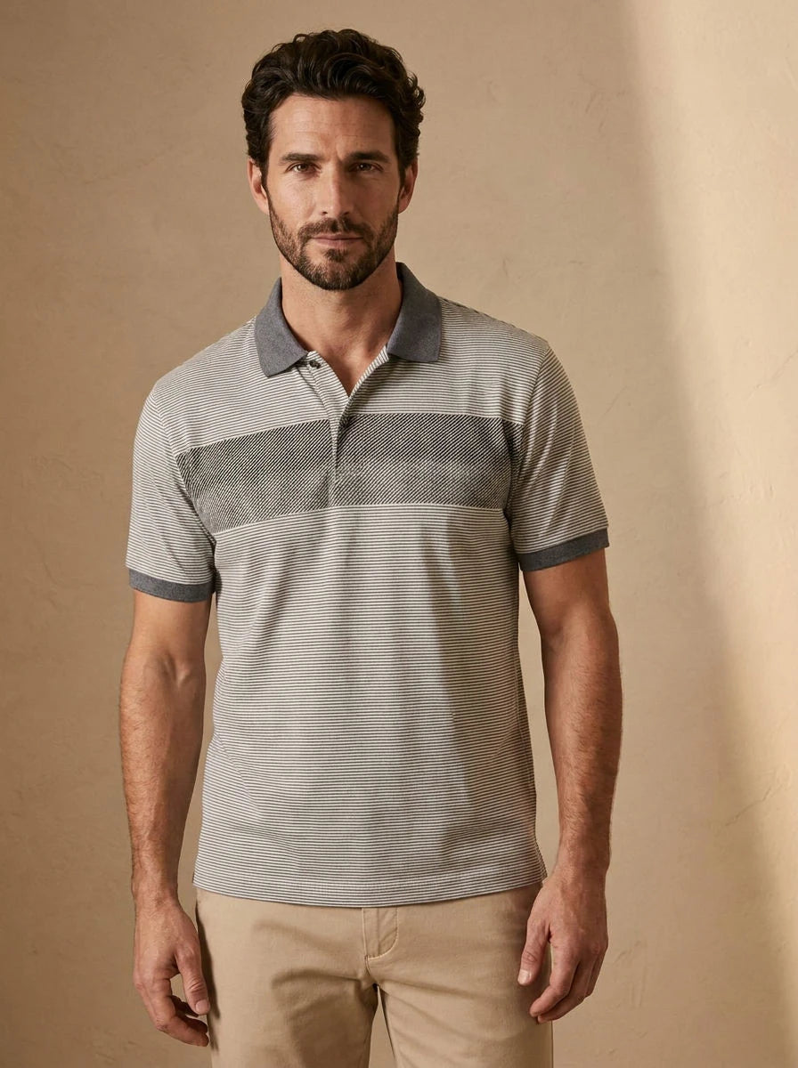 Striped Panel Polo Grey - front