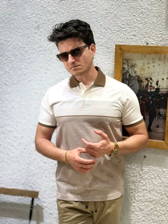 Polo Beige Coffee Color Block
