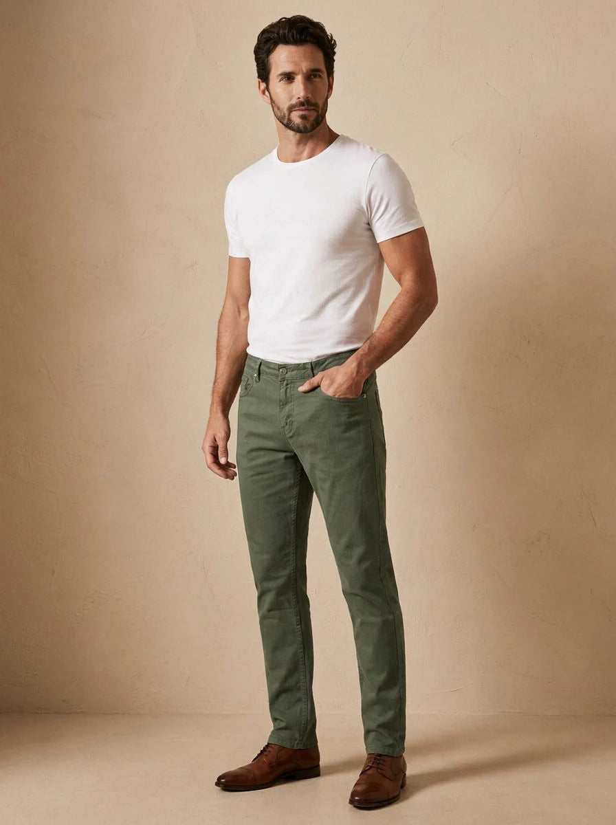 Gabardine Trousers Olive - three quarter