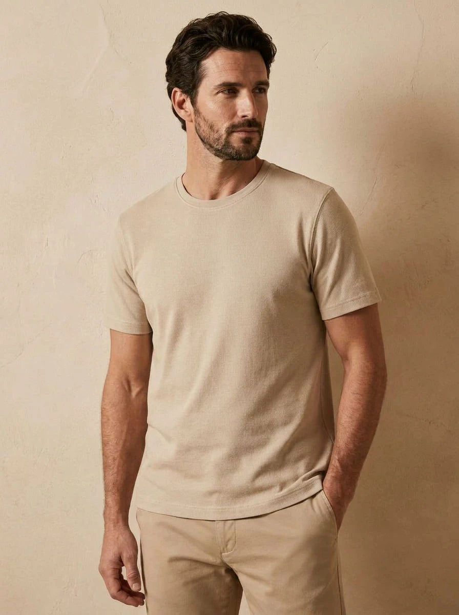 Crew Neck T-Shirt Beige - three quarter