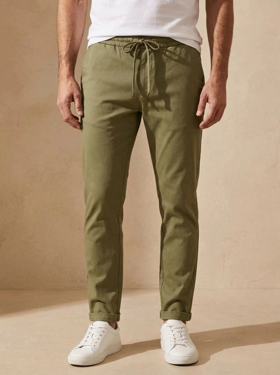 Gabardine Drawstring Trousers Sage - detail