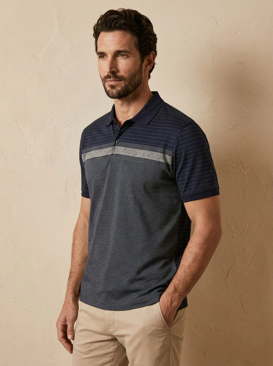 Striped Panel Polo Navy - three quarter