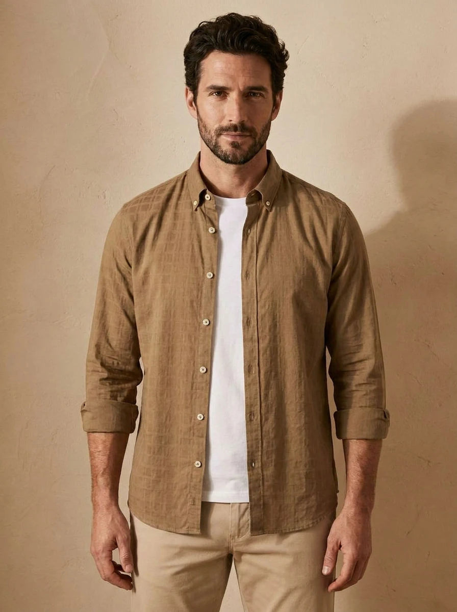 Poplin Shirt – Khaki Check - front