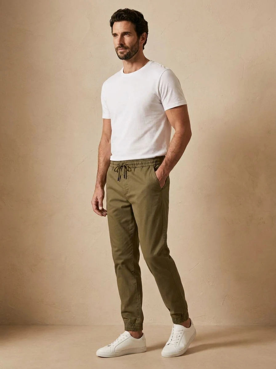 Gabardine Drawstring Trousers Khaki - three quarter
