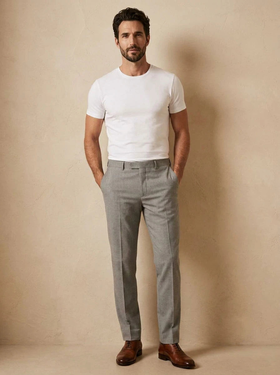 Classic Slim Fit Trousers Light Grey - front