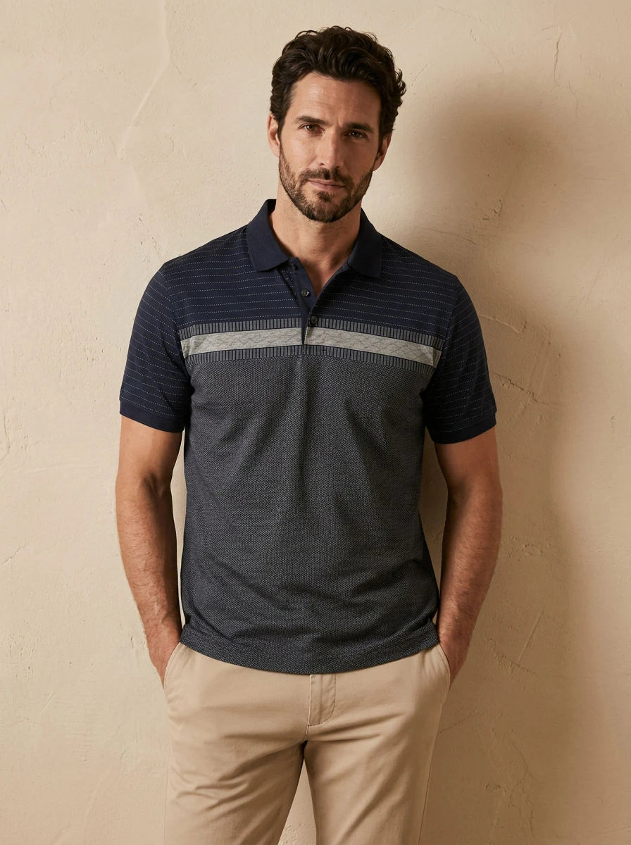 Striped Panel Polo Navy - front