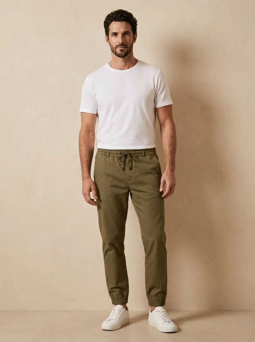 Gabardine Drawstring Trousers Khaki - front