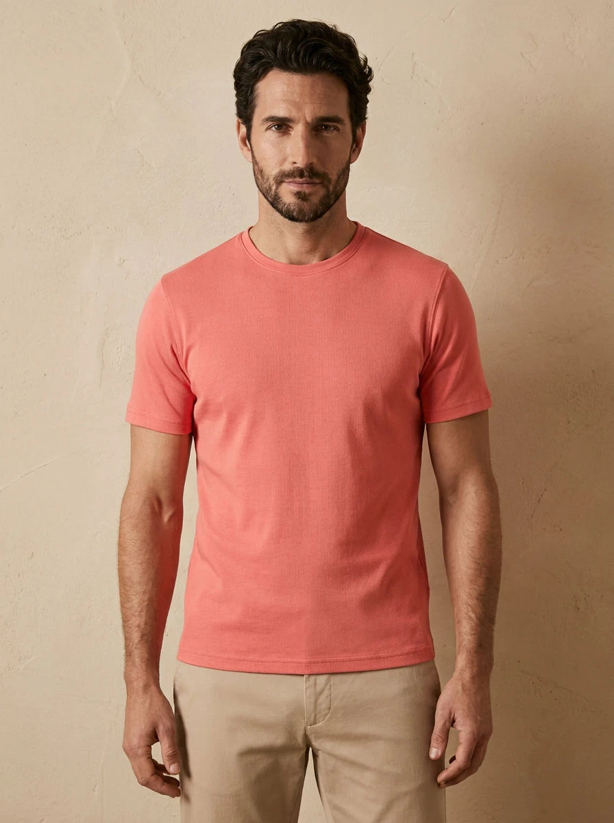 Crew Neck T-Shirt Coral - front