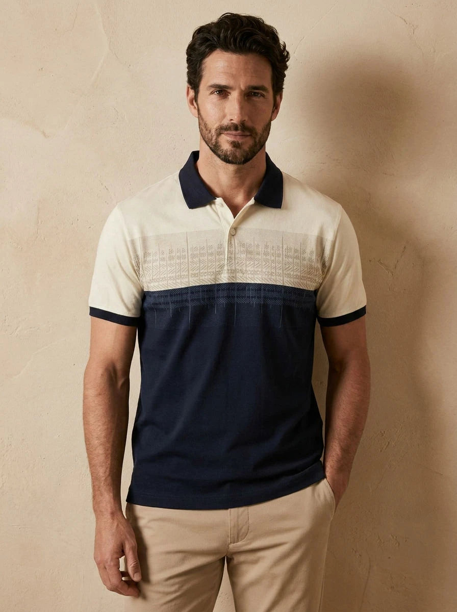 Color Block Polo Off-White & Navy - front