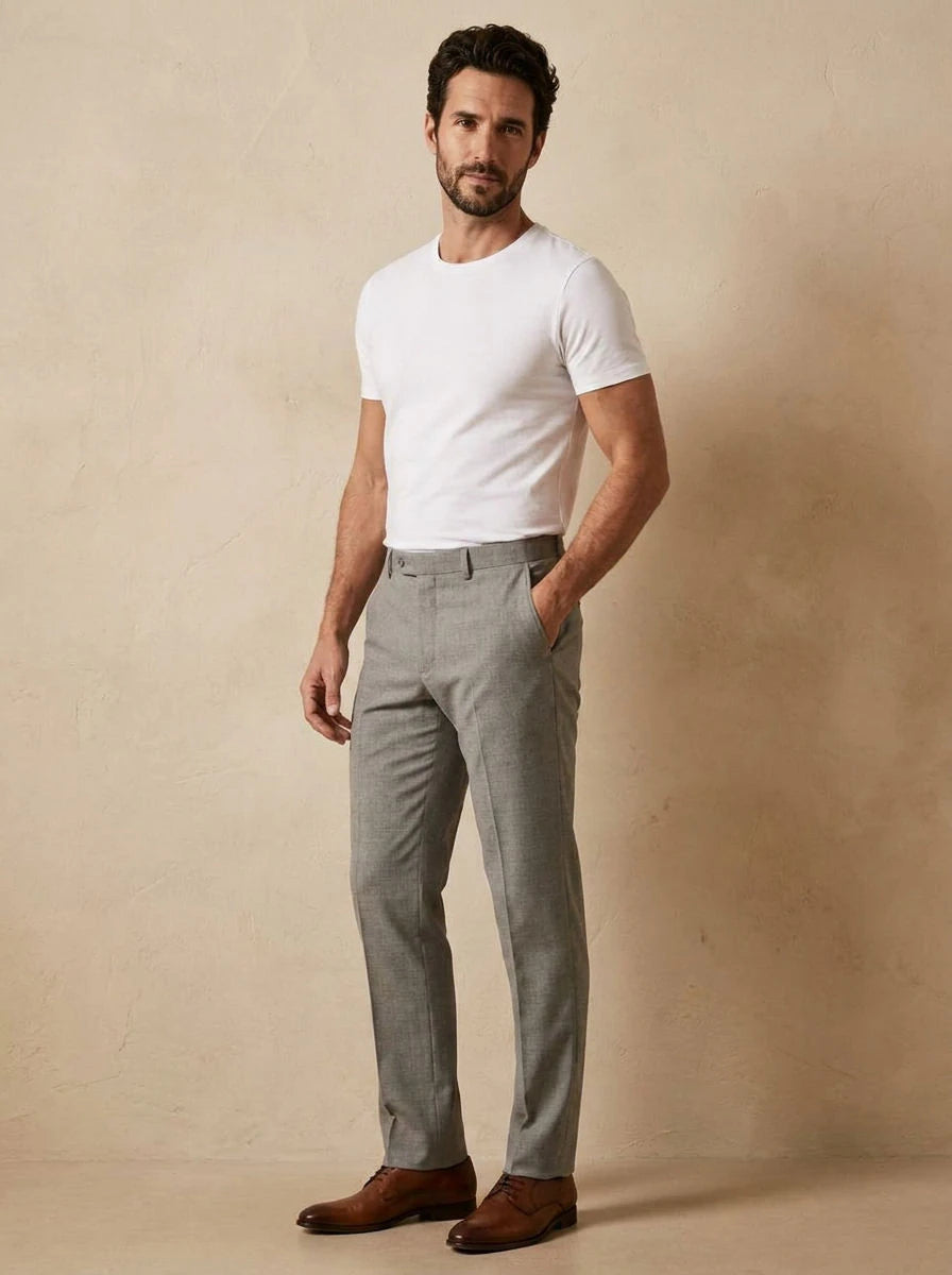 Classic Slim Fit Trousers Light Grey - three quarter
