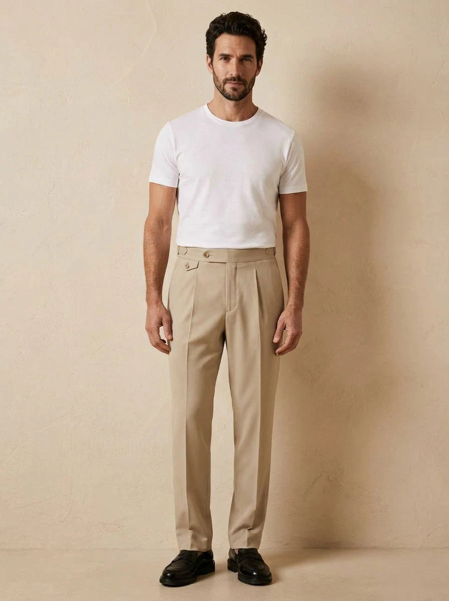 High Waist Trousers Beige - front
