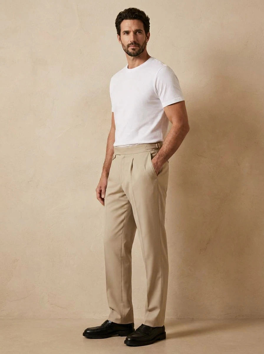 High Waist Trousers Beige - three quarter