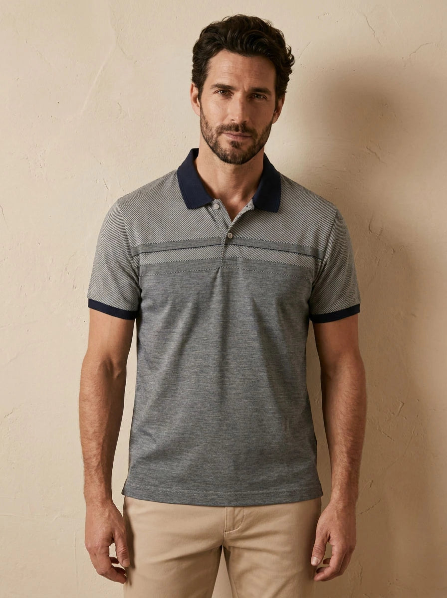 Textured Polo Grey & Navy - front