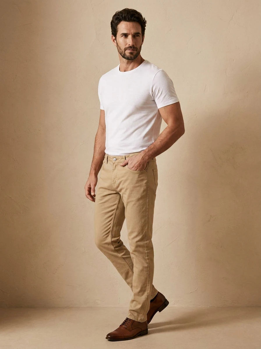 Gabardine Trousers Beige - three quarter