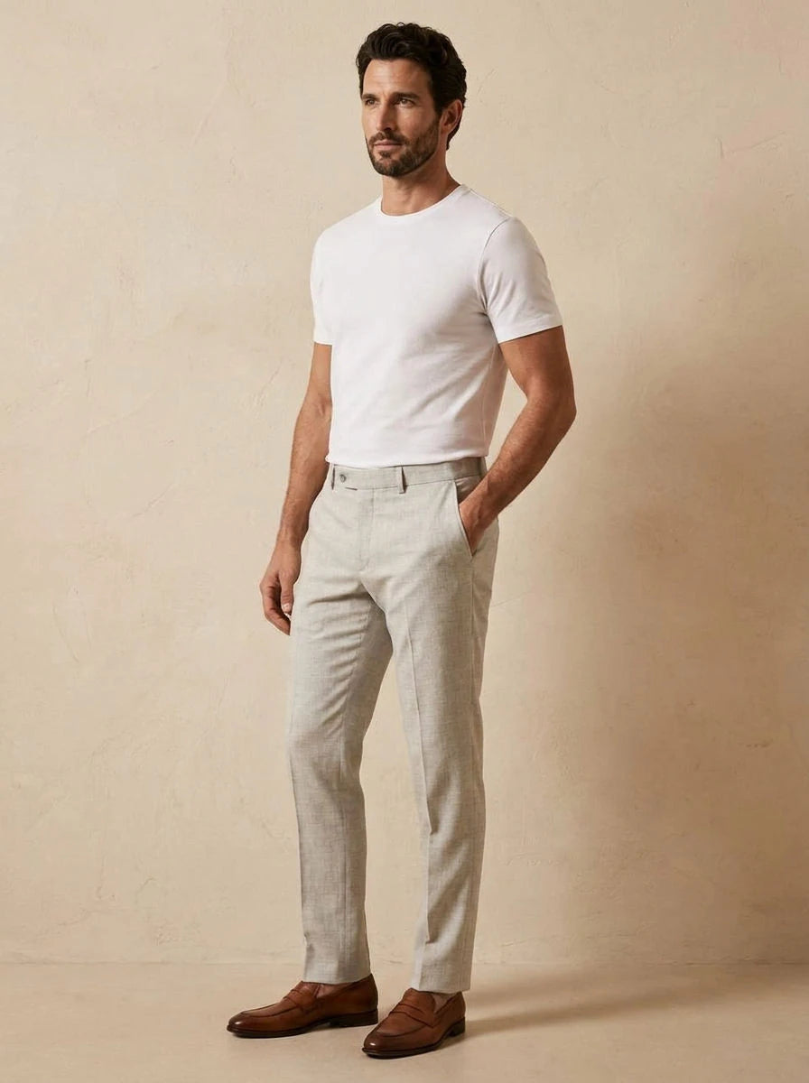 Classic Slim Fit Trousers Beige - three quarter