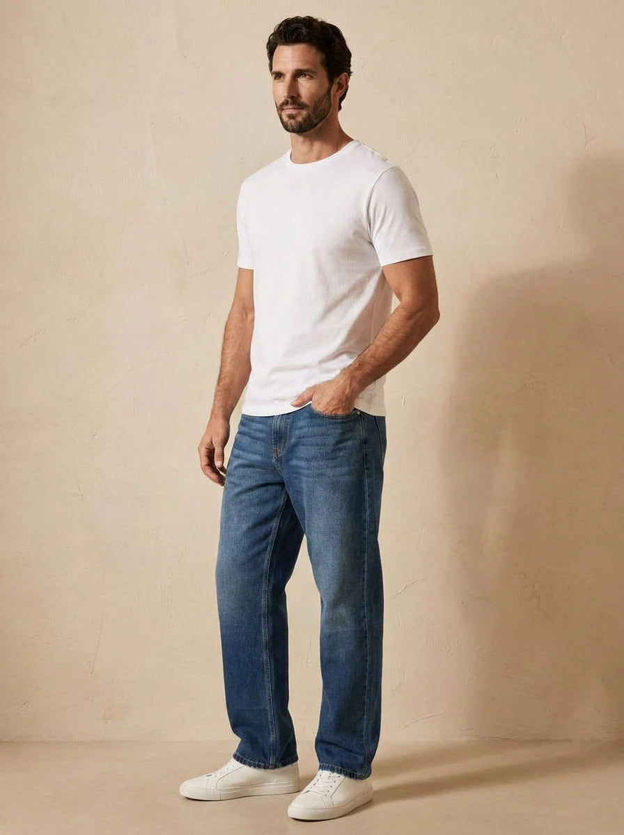 Wide Leg Jeans Mid Blue - three quarter
