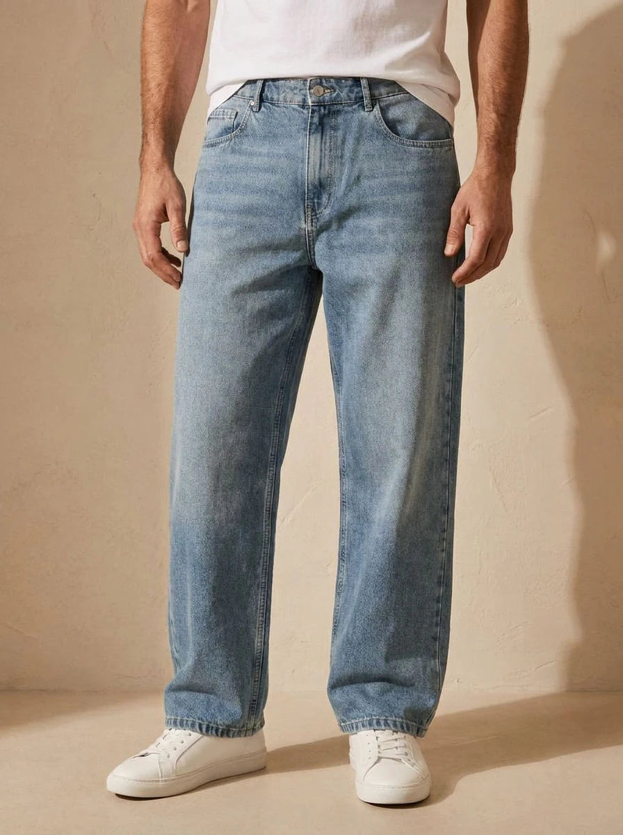 Wide Leg Jeans Light Blue Faded - detail