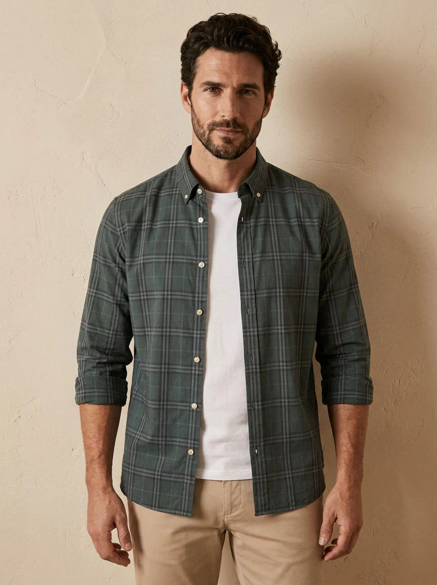 Signature Twill Shirt – Green Check - front