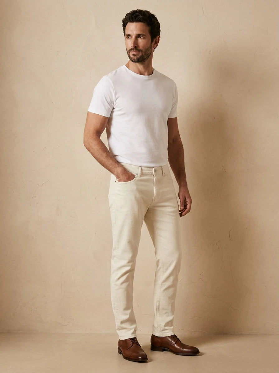 Gabardine Trousers Off-White - three quarter