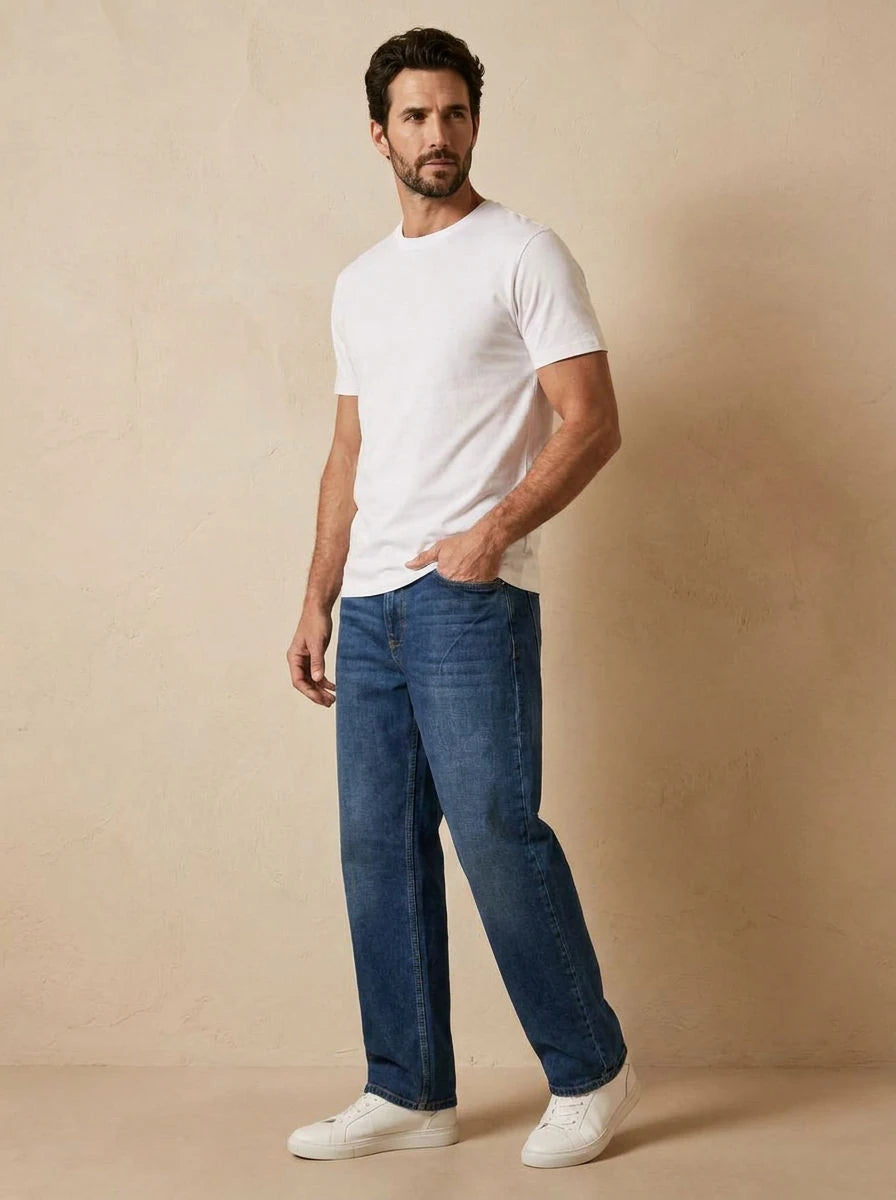 Wide Leg Jeans Dark Blue - three quarter