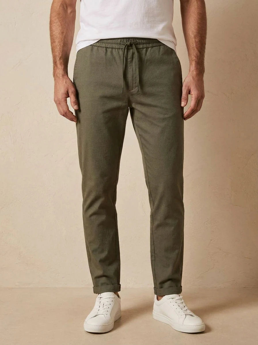 Gabardine Drawstring Trousers Olive - detail