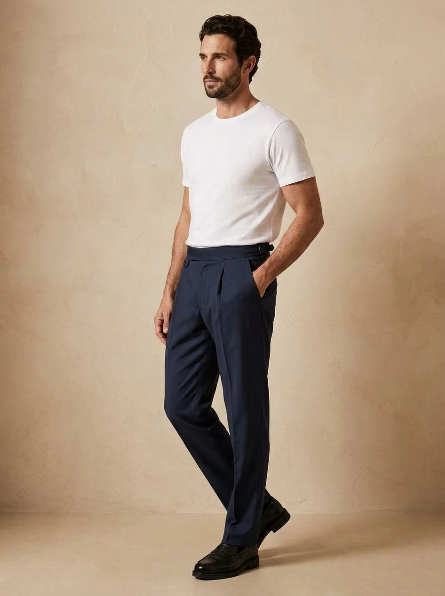 High Waist Trousers Navy - three quarter