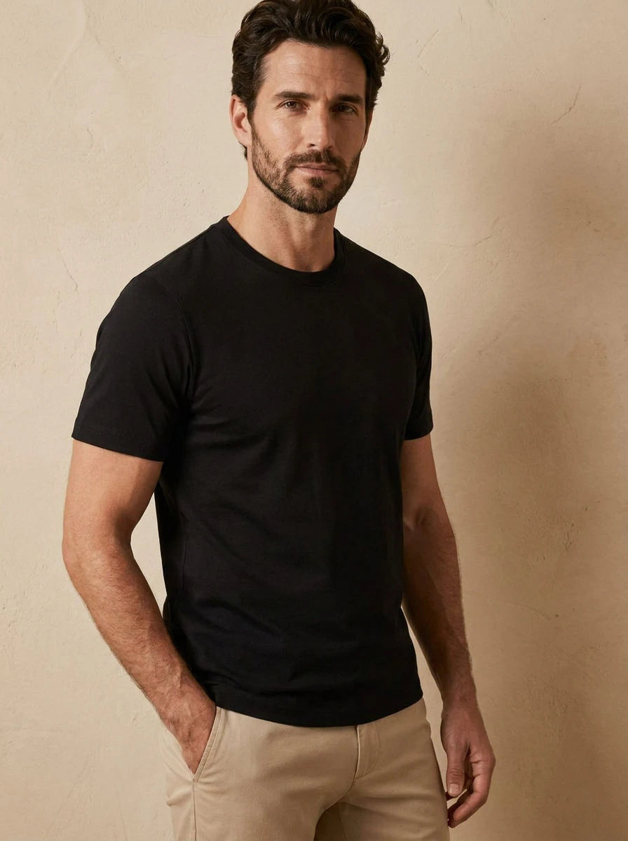 Crew Neck T-Shirt Black - three quarter