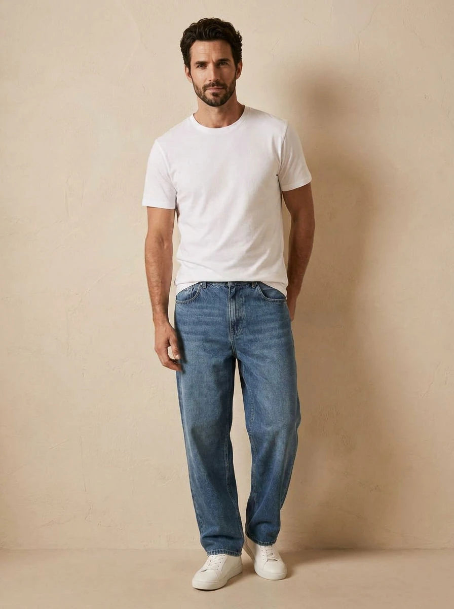 Wide Leg Jeans Light Blue Faded - front
