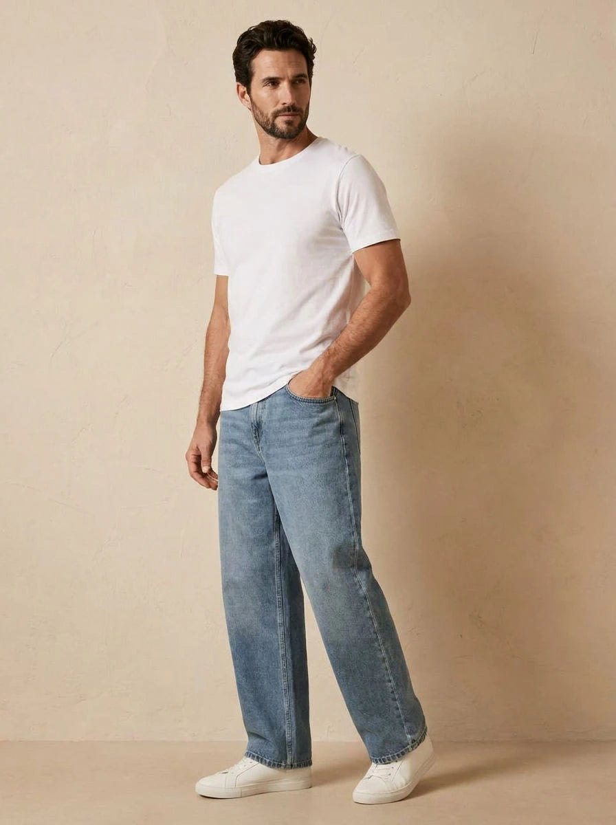Wide Leg Jeans Light Blue Faded - three quarter