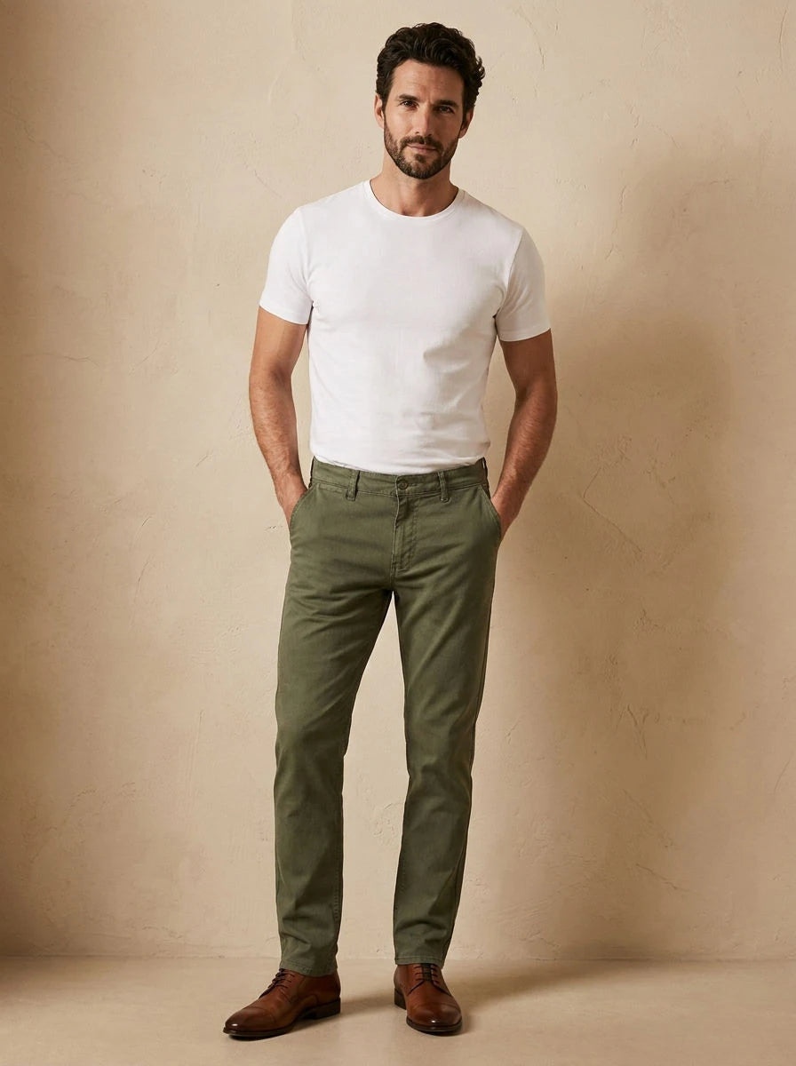 Gabardine Trousers Olive - front