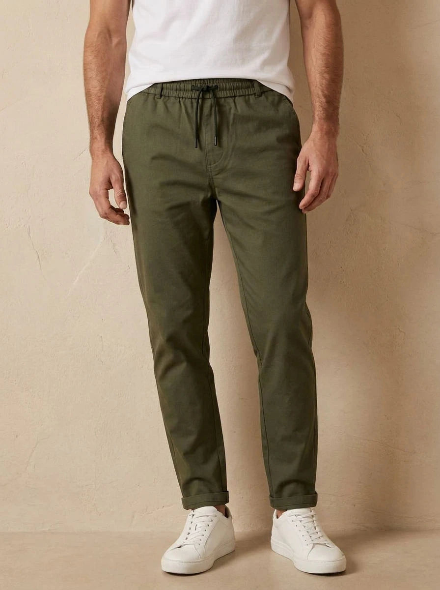 Gabardine Drawstring Trousers Dark Olive - detail