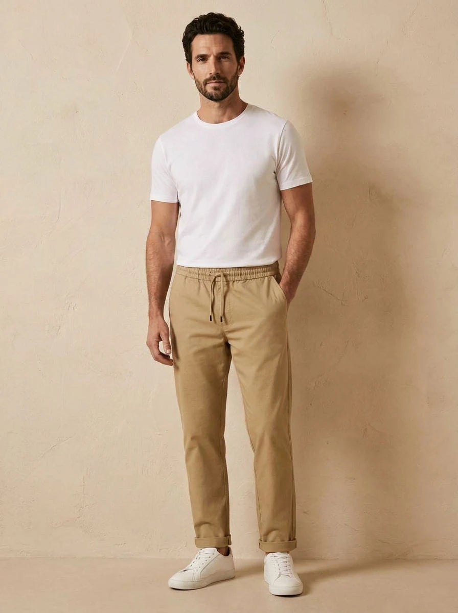 Gabardine Drawstring Trousers Beige - front