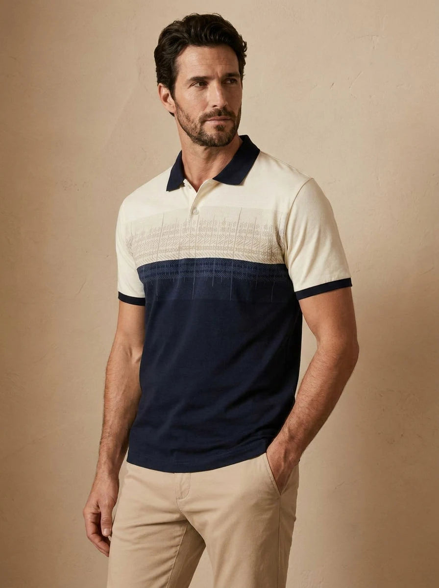 Color Block Polo Off-White & Navy - three quarter