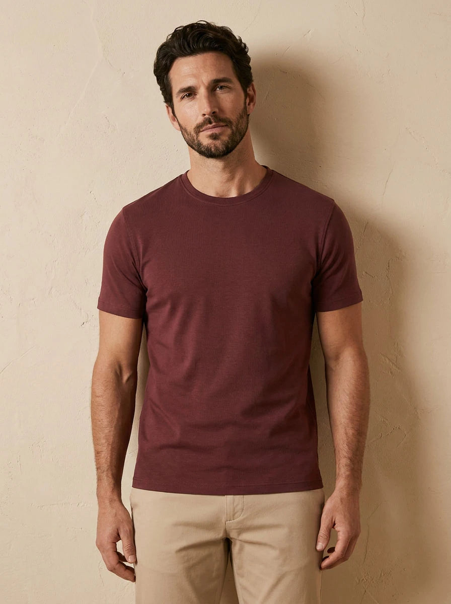 Crew Neck T-Shirt Maroon - front