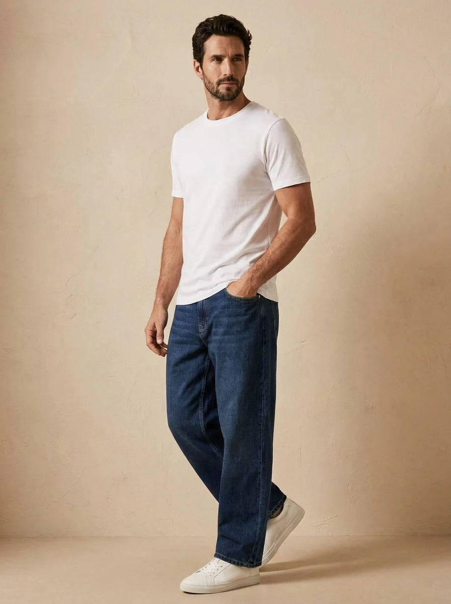 Wide Leg Jeans Dark Indigo - three quarter