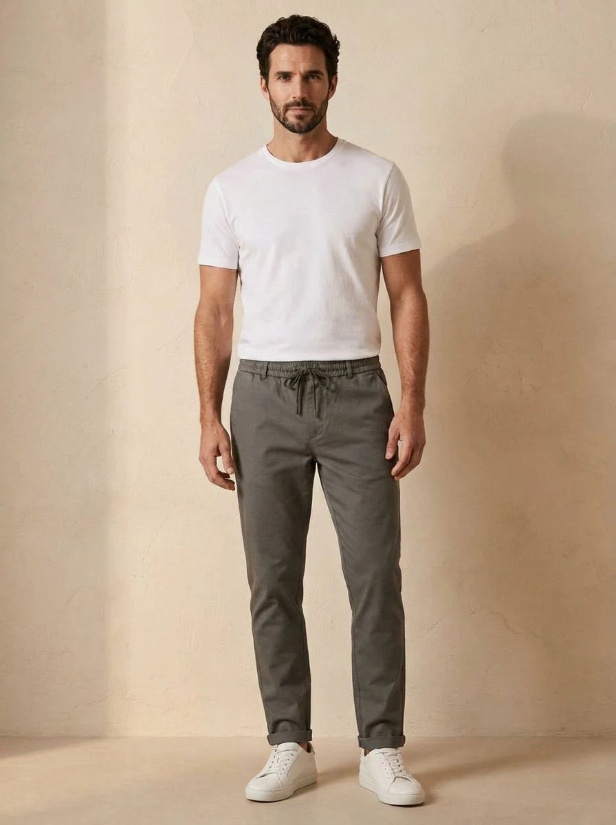 Gabardine Drawstring Trousers Olive - front